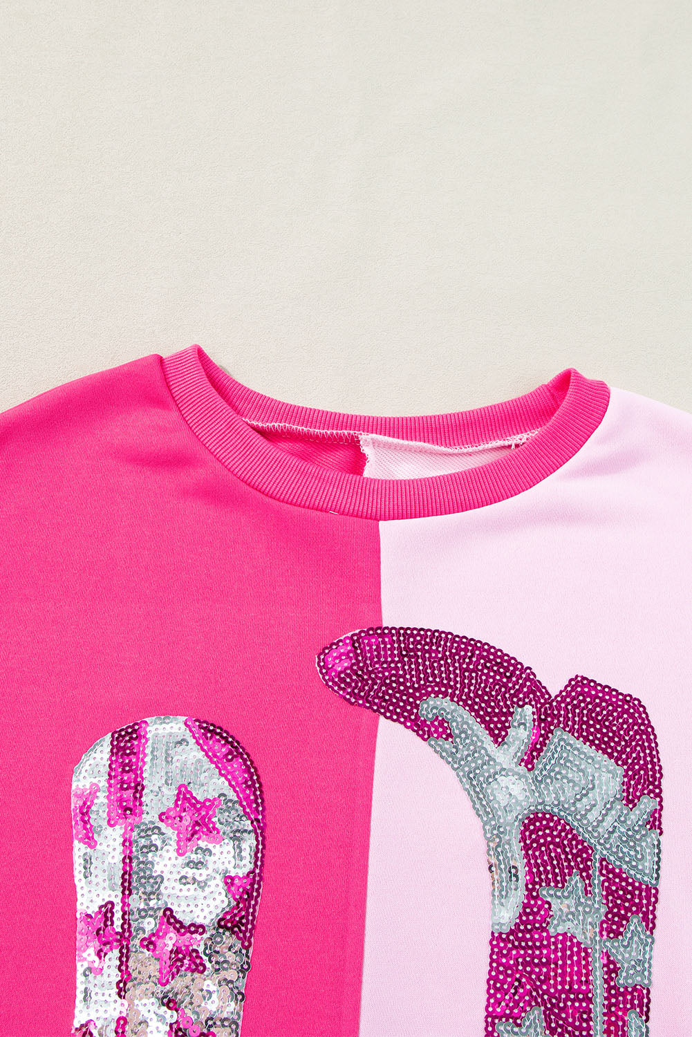 Colour Block Sequined Cowgirl Boots Graphic Sweatshirt | Pink