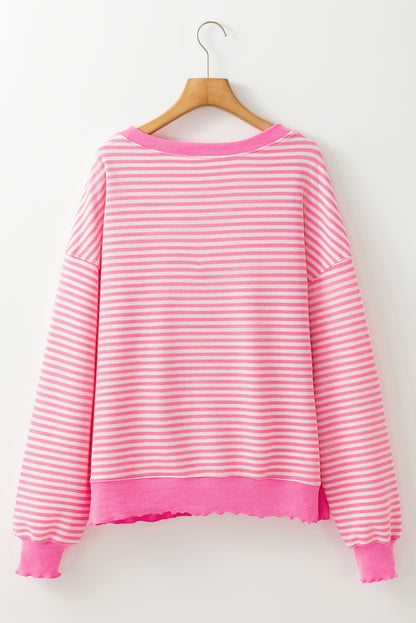 Loose Drop Shoulder Long Sleeve Top | Pink Stripe