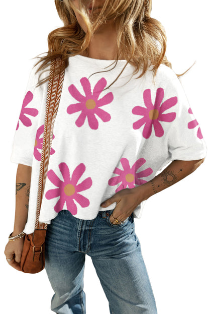 Daisy Flower Printed Casual T Shirt | White