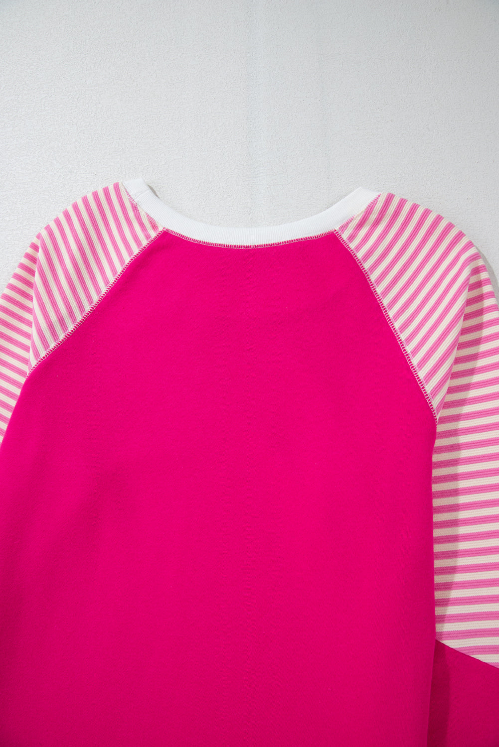 Striped Patchwork Crew Neck Raglan Sleeve Top | Strawberry Pink