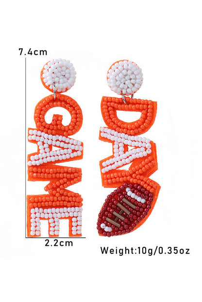 Game Day Rugby Rice Bead Dangle Stud Earrings | Orange