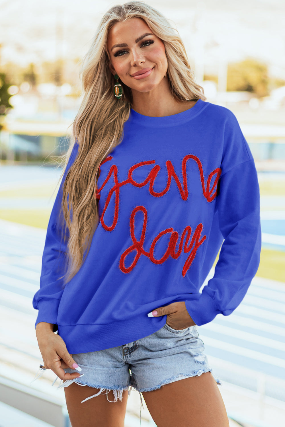 Tinsel Game Day Drop Shoulder Graphic Sweatshirt | Dark Blue