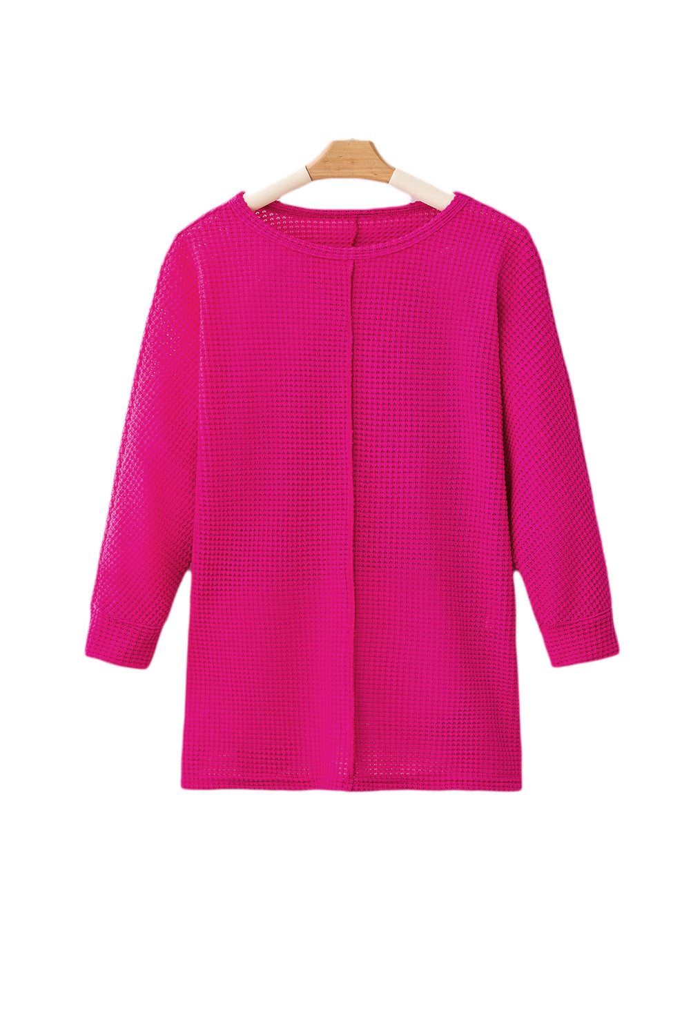 Textured Center Seam Long Sleeve Split Top | Rose Red