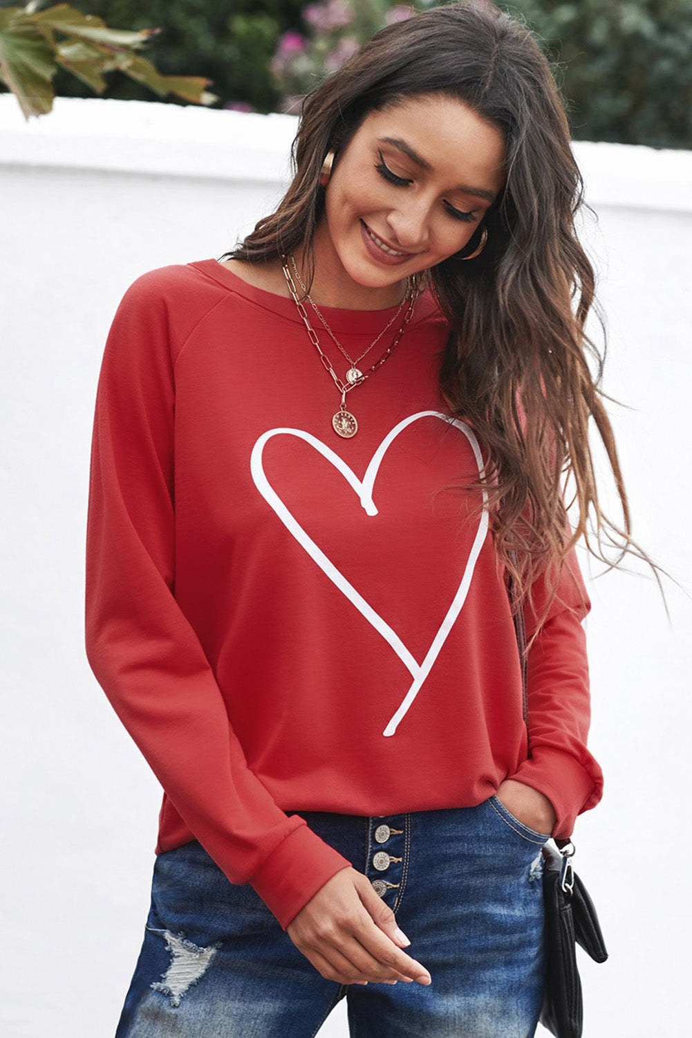 Fiery  Simple Heart Graphic Valentine'S Sweatshirt | Red