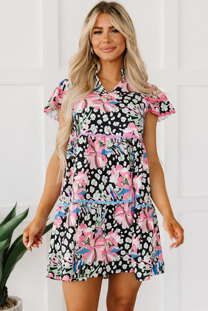 Floral Ricrac Embellished Tiered Mini Dress | Pink