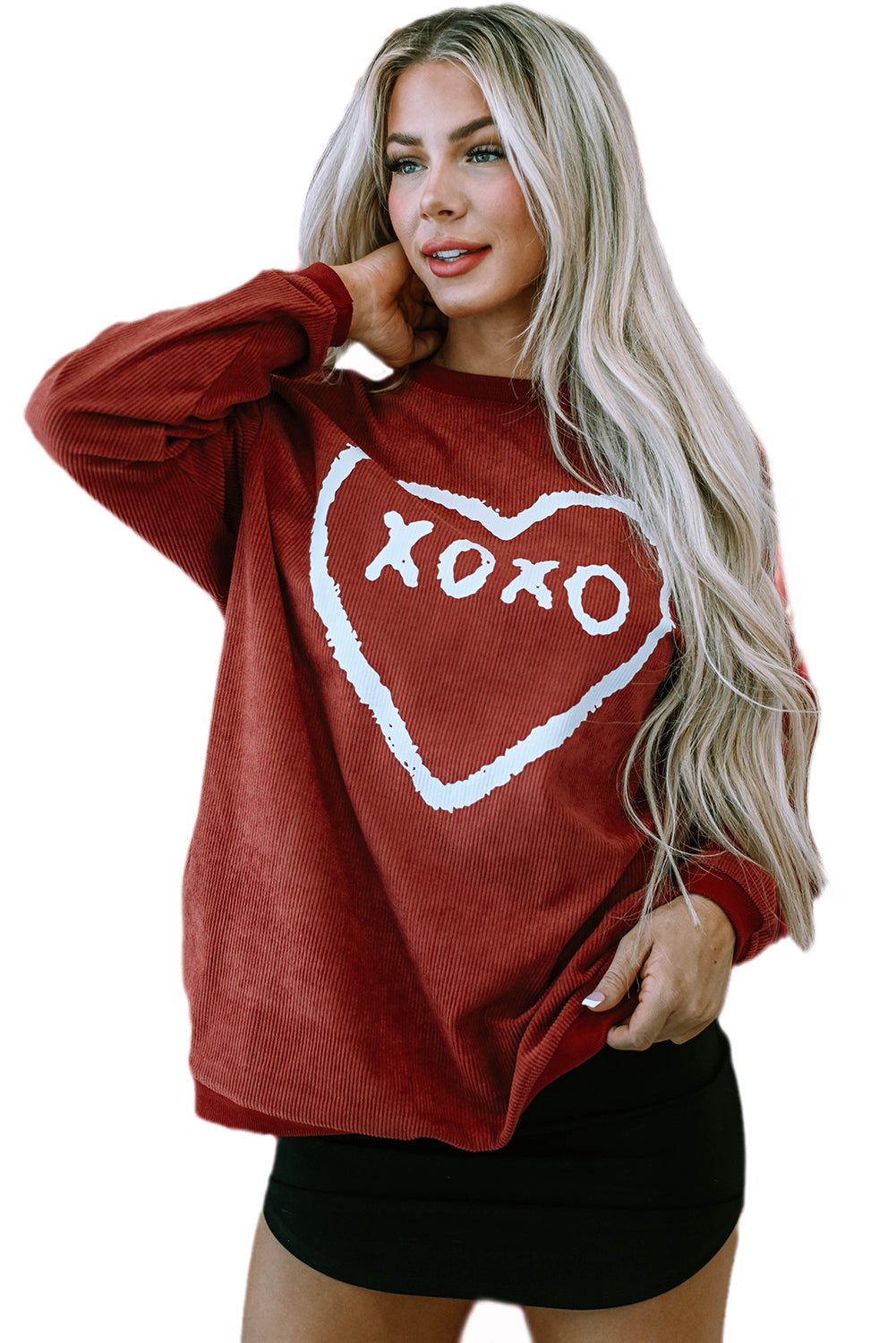 Xoxo Heart Shape Graphic Corded Sweatshirt | Racing Red