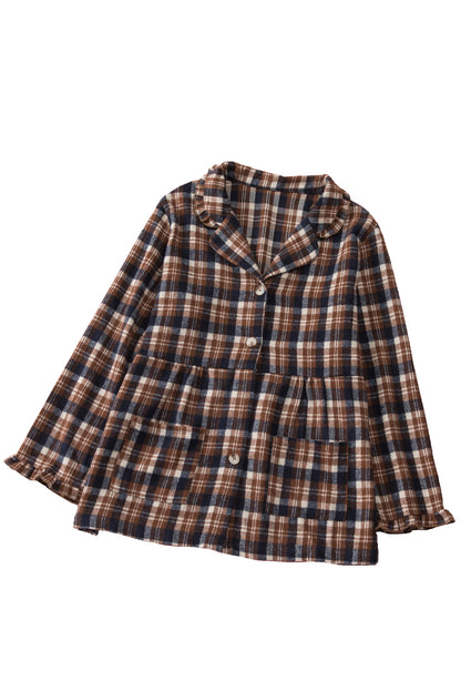 Plaid Print Button-Up Turn Down Collar Plus Size Coat | Yellow