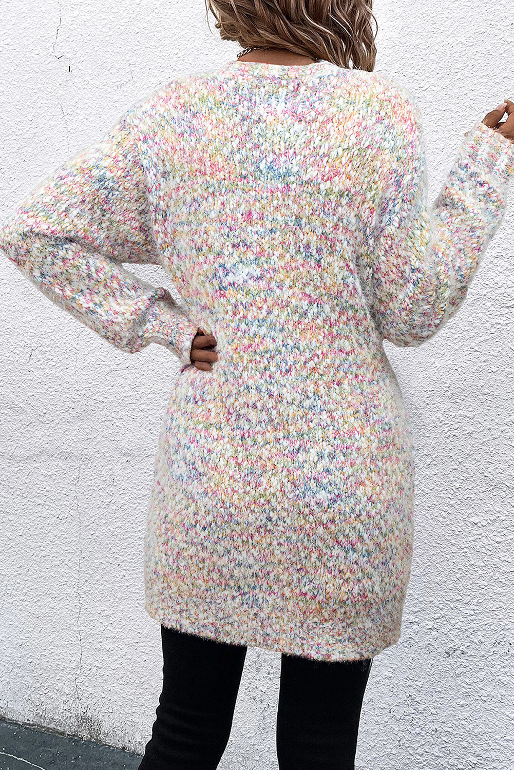 Multicolour Confetti Open Front Knit Cardigan | Yellow