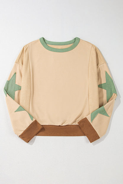 Star Patchwork Exposed Seam Oversized Sweatshirt | Parchment