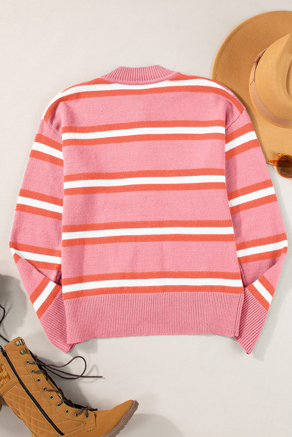 Drop Shoulder Buttons Cardigan Sweater | Pink Stripe