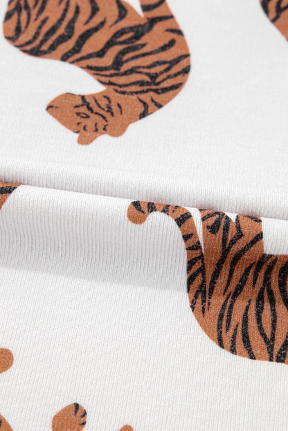 Lively Tiger Print Casual Sweatshirt | White