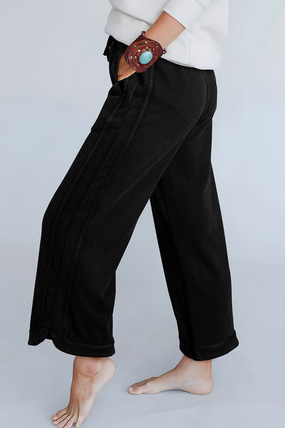 Mineral Wash Exposed Seam Wide Leg Pants | Black