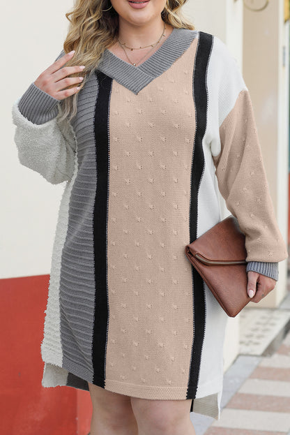 Mixed Boucl Colour Block Plus Size Sweater Dress | Apricot