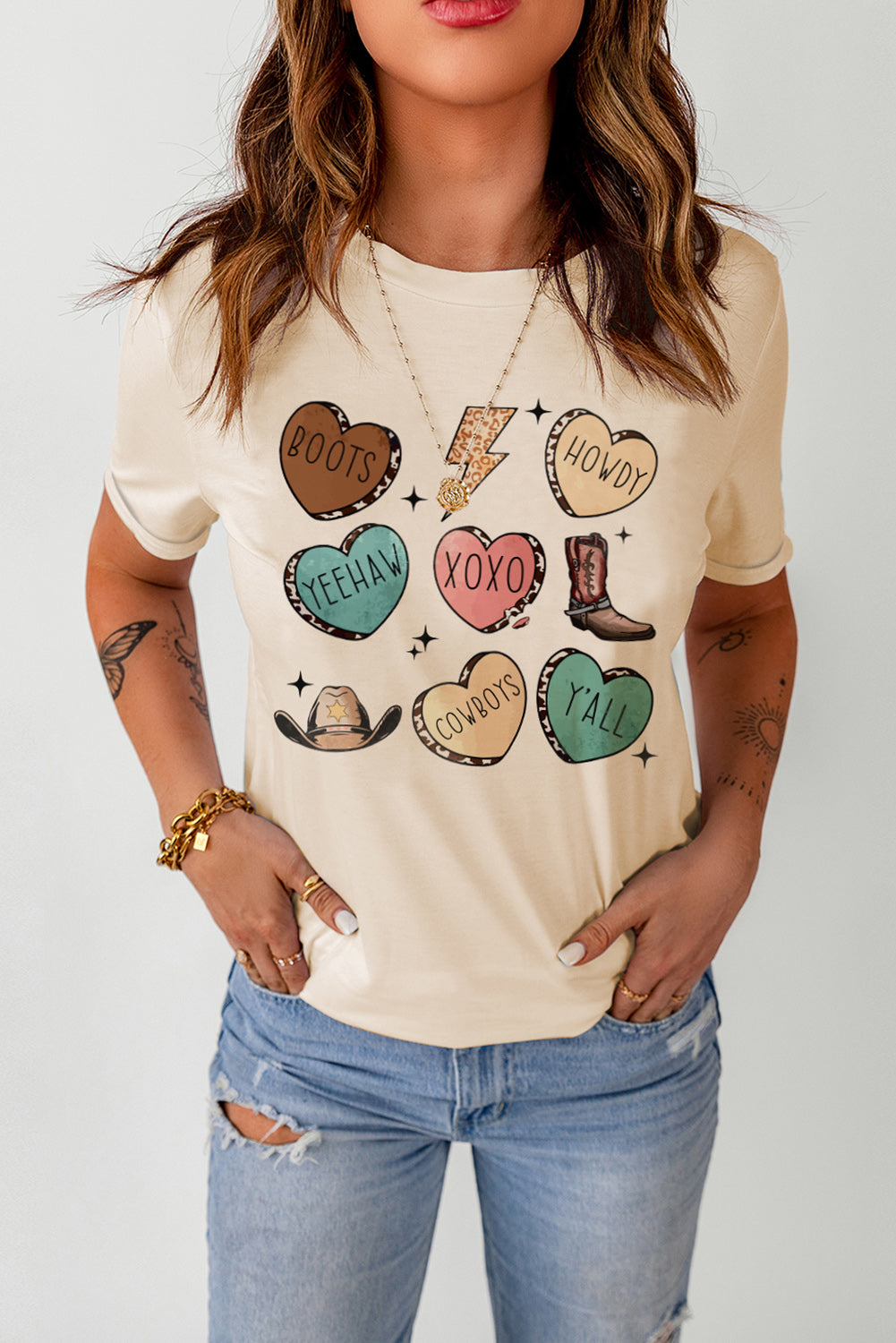 Western Fashion Valentine Graphic T-Shirt | Khaki