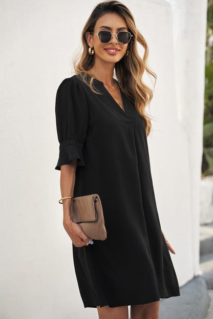 Ruffled Sleeve Shift Dress | Black