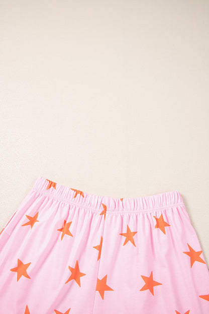 Stars Short Sleeve Shirt And Shorts Bamboo Pajama Set | Pink