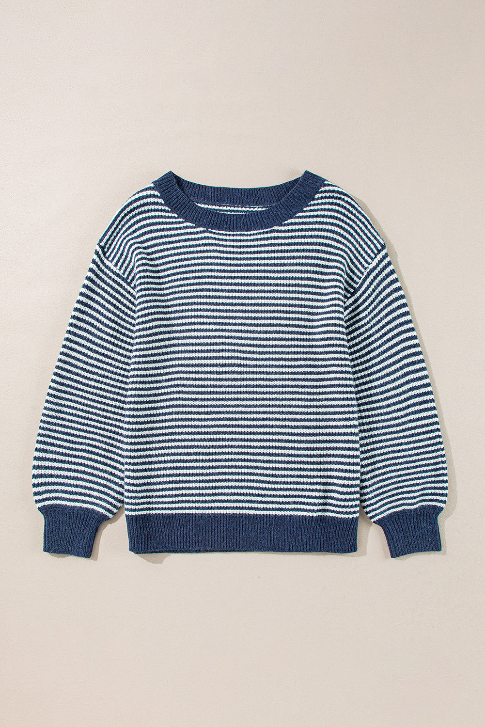 Striped Lantern Sleeve Drop Shoulder Cozy Sweater | Sail Blue