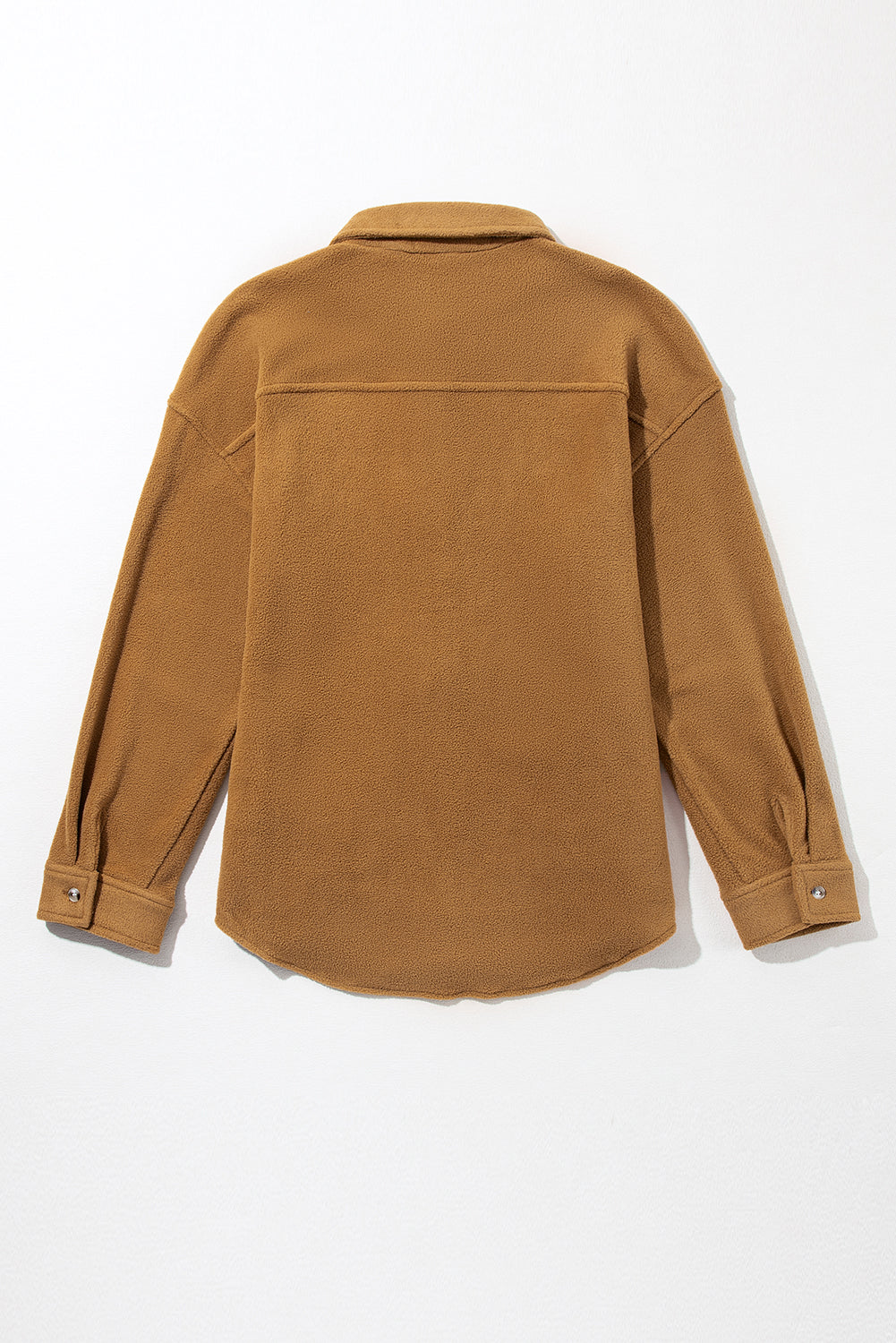 Chest Pocket Button Up Fleece Shacket | Camel