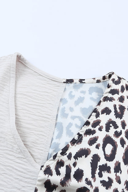 Contrast Leopard Colour Block Blouse | Khaki