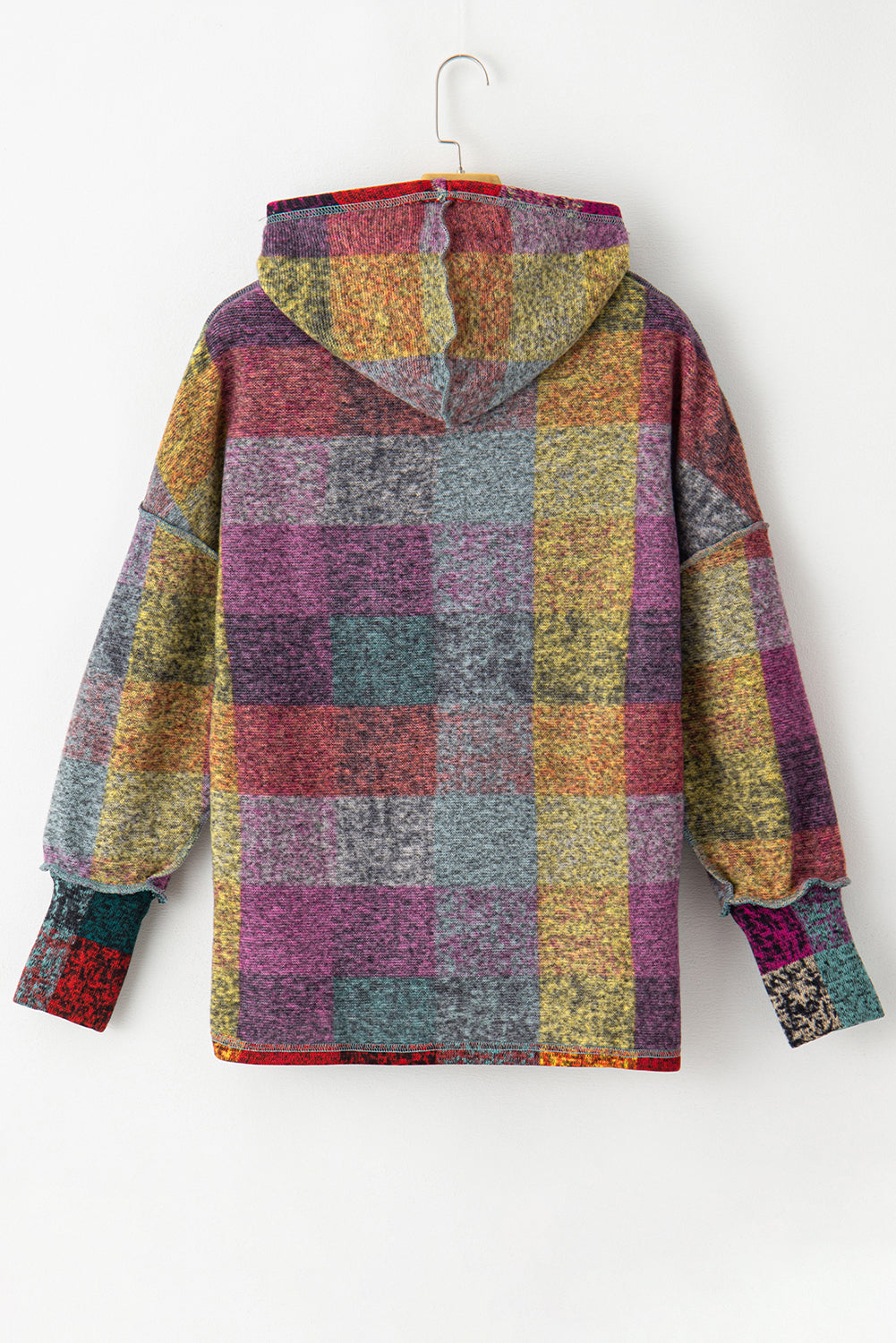 Brushed Plaid Buttoned Pullover Oversized Hoodie | Multicolour