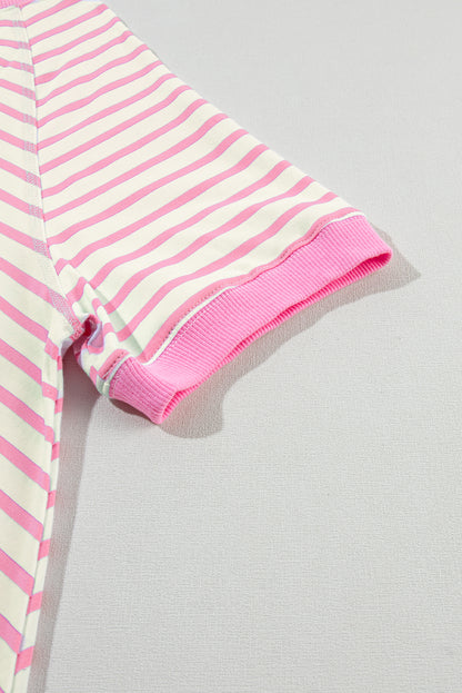 Contrast Patchwork Oversized T Shirt | Pink Stripe