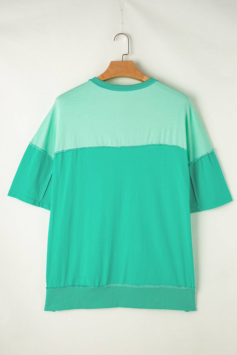 Contrast Colour Patchwork Half Button T Shirt | Bright Green