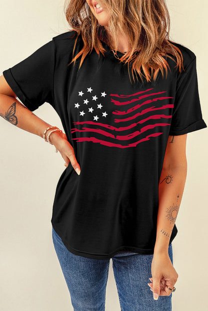 American Flag Graphic Crew Neck T Shirt | Black