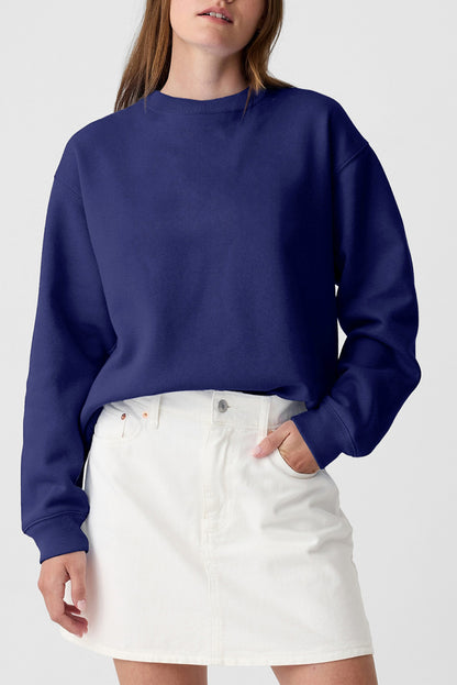 Plain Drop Shoulder Crewneck Pullover Sweatshirt | Navy Blue