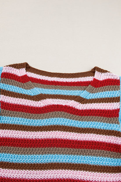 Striped Ruffled Sleeve V Neck Sweater | Multicolour