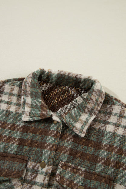 Plaid Print Chest Pockets Turn Down Collar Shacket | Mist Green