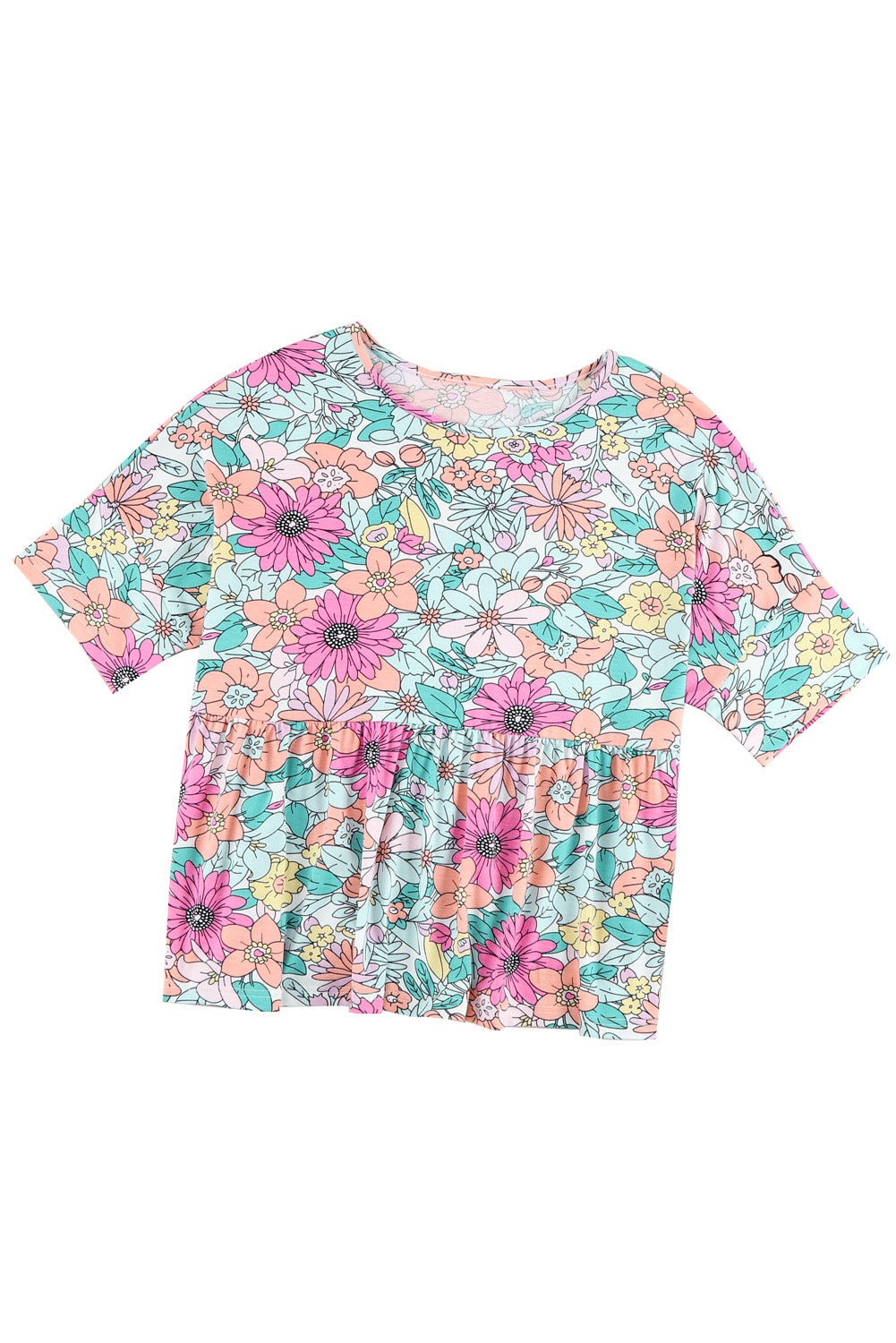 Bohemian Flower Print Flowy Short Sleeve Top | Multicolour