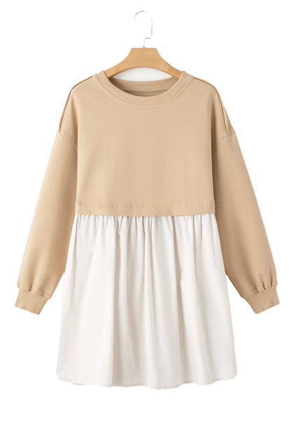 Sweatshirt Poplin Mini Dress | Pale Khaki