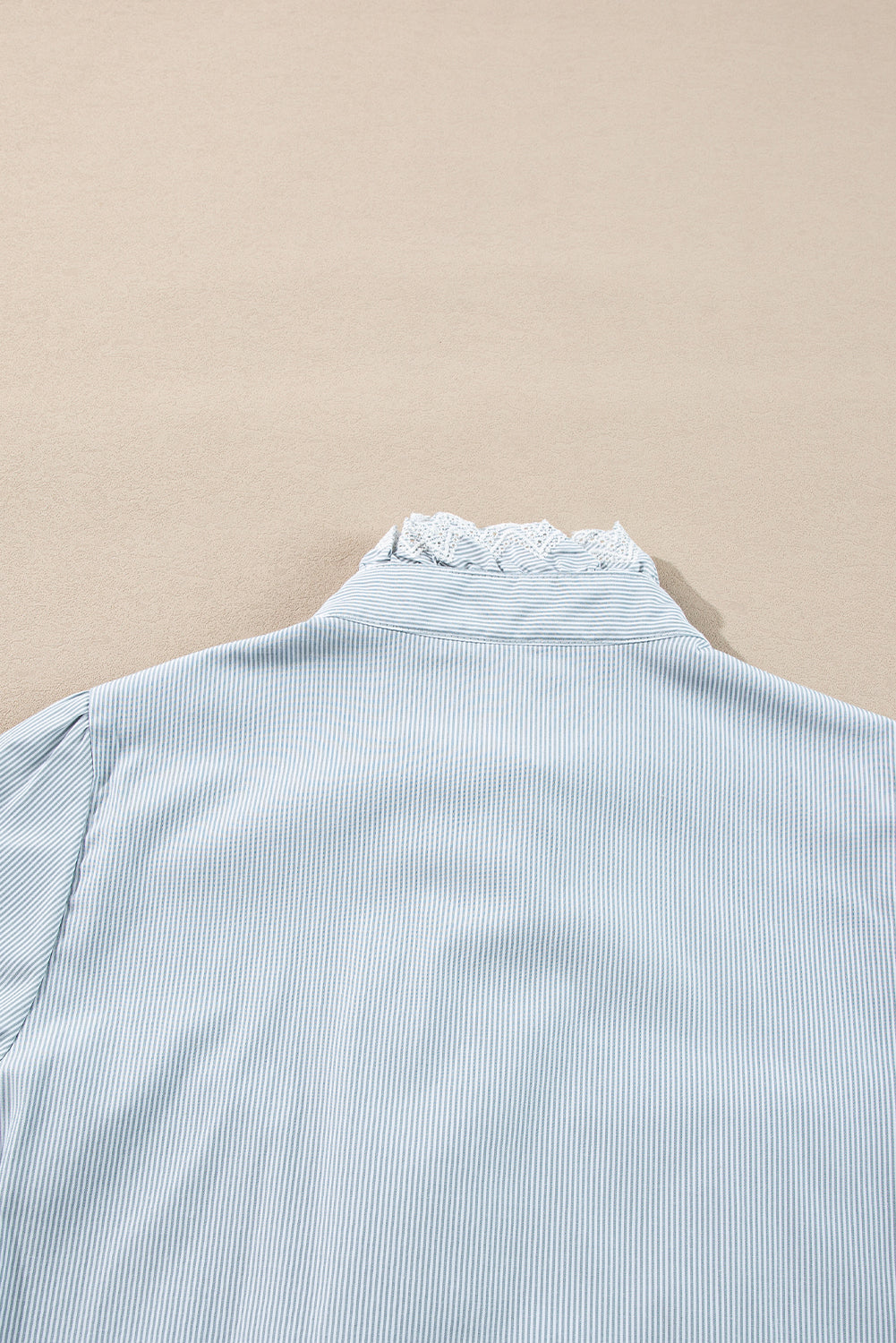 Frilled Trim Button Up Long Sleeve Shirt | Sky Blue Stripe