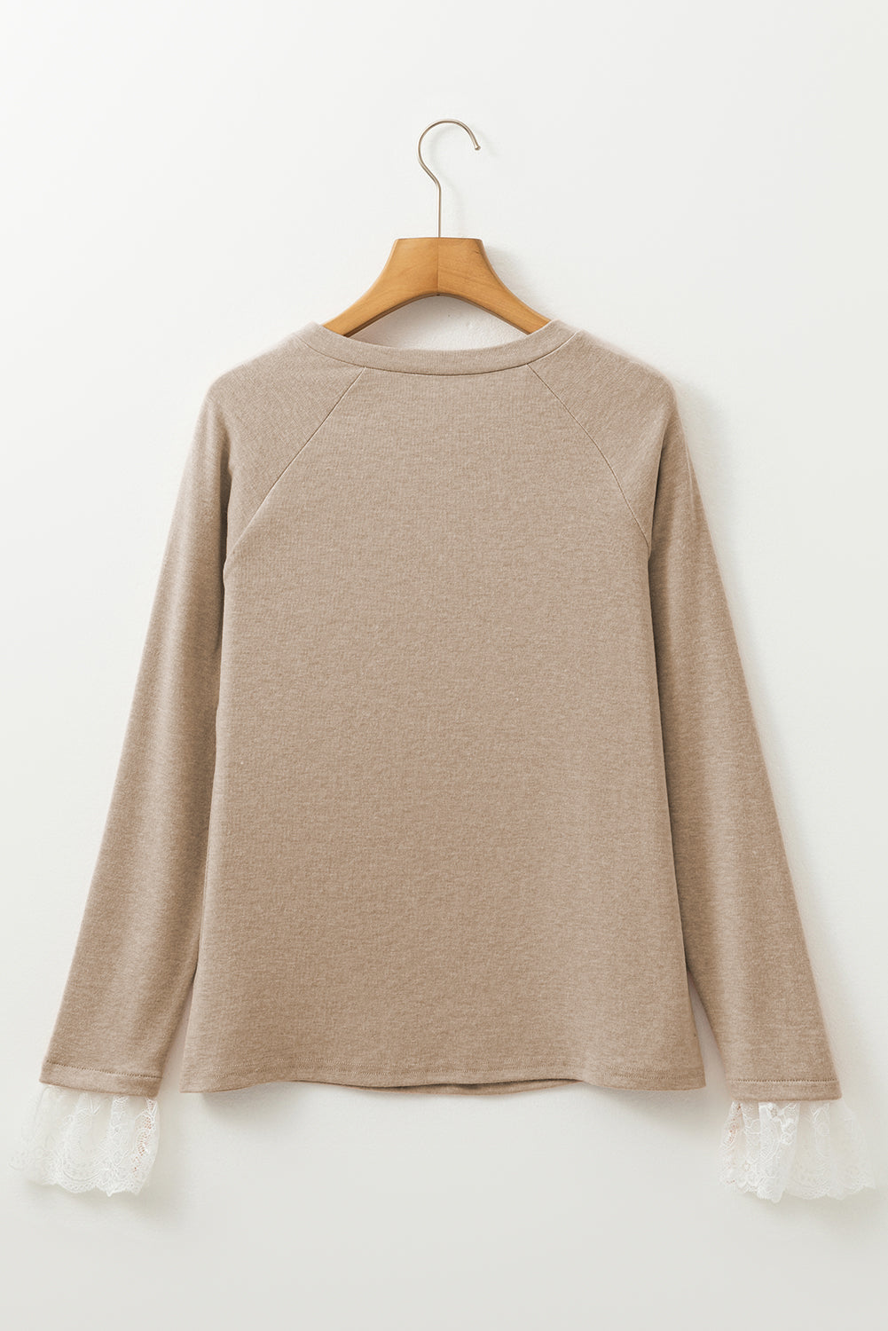 Seam Detail Lace Contrast Cuffs Raglan Sleeve Top | Parchment