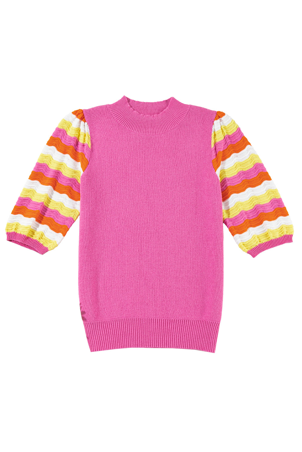 Ribbed Knit Contrast Sleeve Sweater Top | Pink