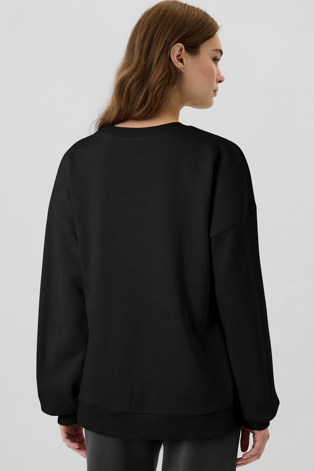 Solid Fleece Lined Drop Shoulder High Low Sweatshirt | Black