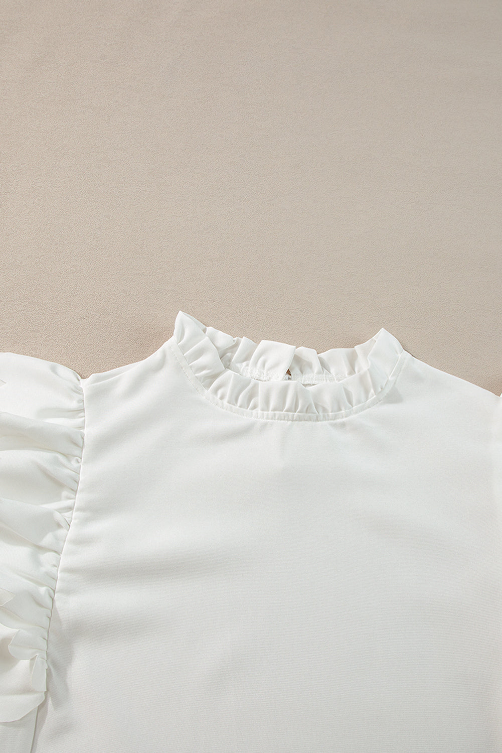 Solid Colour Scalloped Ruffle Sleeve Top | White