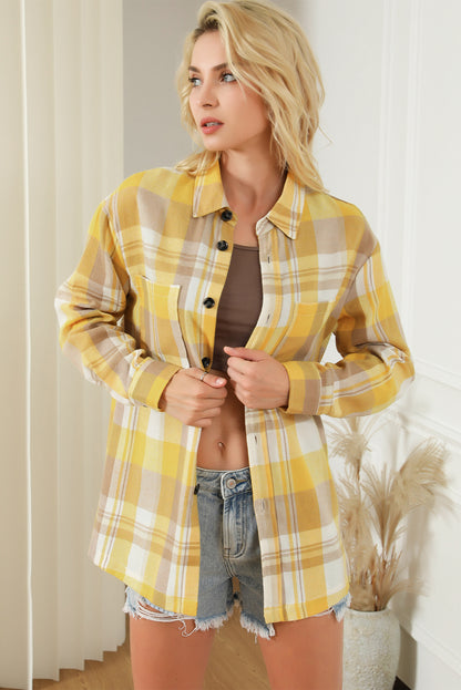 Plaid Button Up Patch Pocket Shirt | Yellow