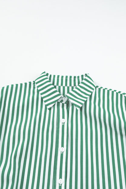 Dolman Sleeve Oversize Shirt | Green Stripe