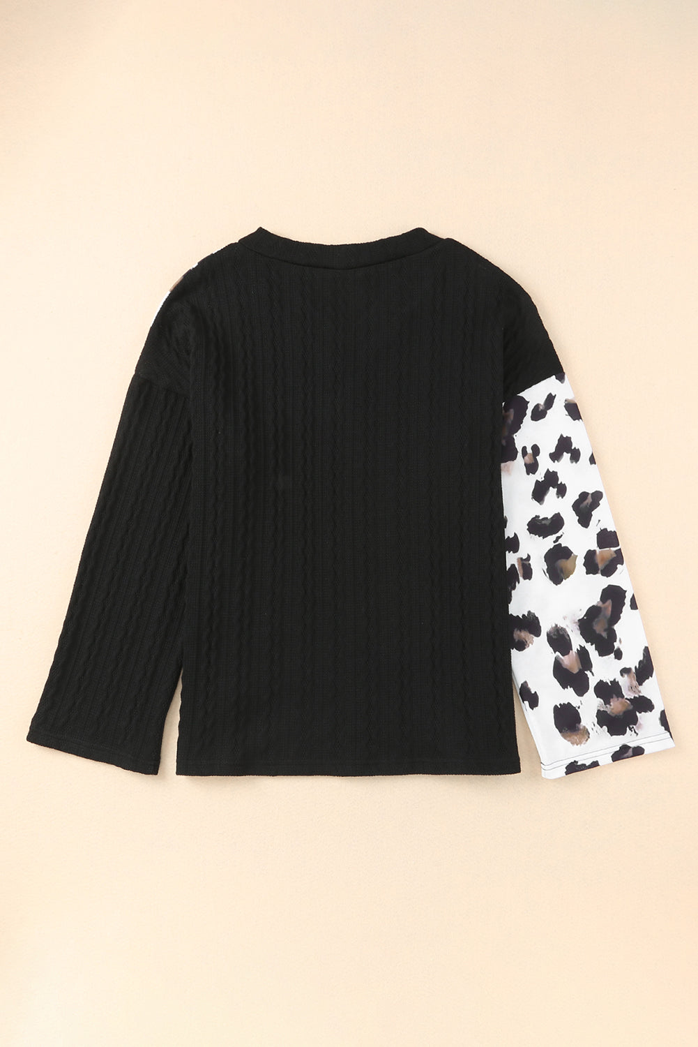 Asymmetric Leopard Patchwork Wide Sleeve V Neck Sweater | Black