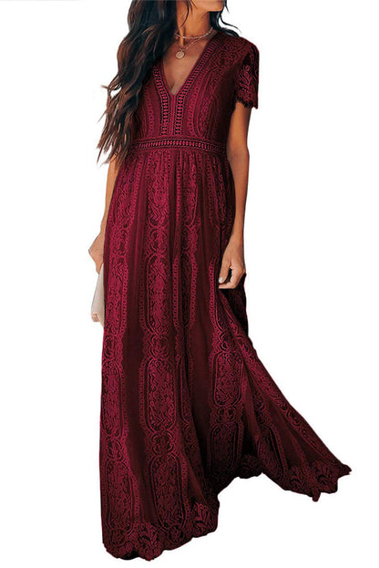 Fiery  Blue Fill Your Heart Lace Maxi Dress | Red