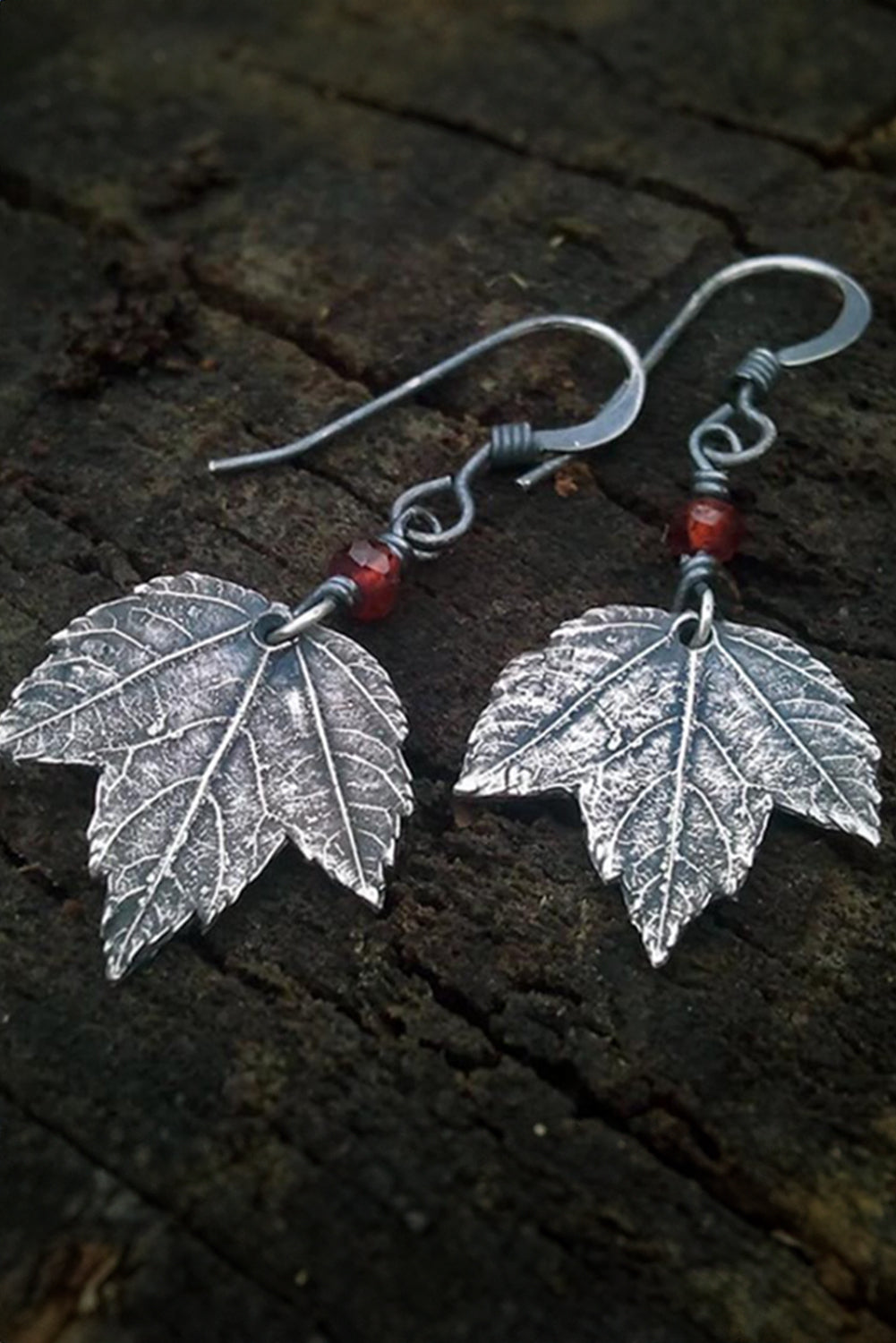 Vintage Leaf Beaded Hook Drop Earrings | Silvery