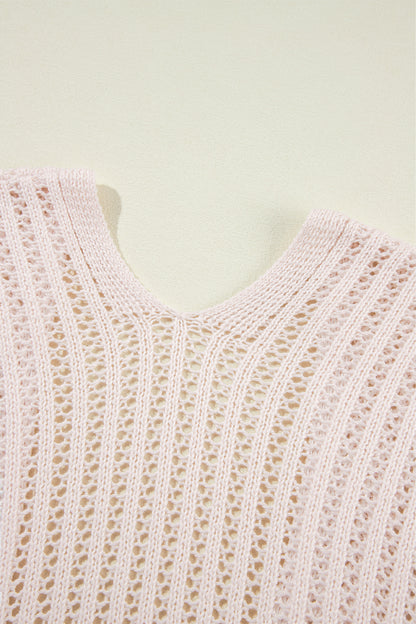 Hollowed Crochet Drop Shoulder Open Front Cardigan | Jet Stream