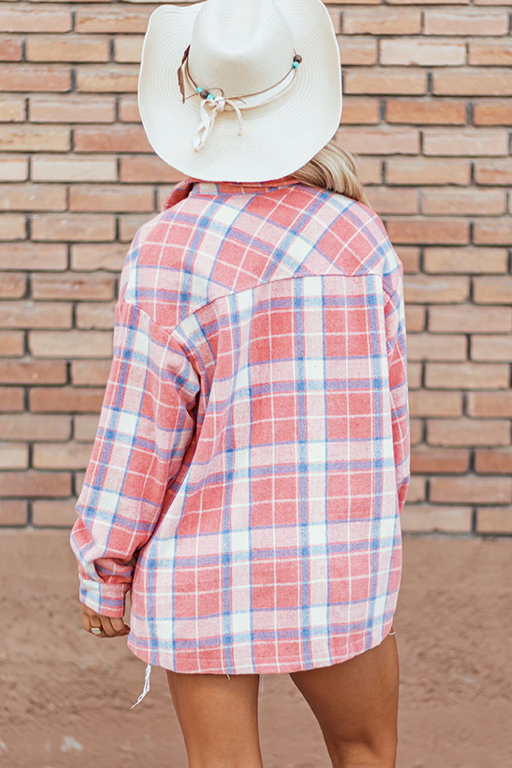 Plaid Flap Pocket Button Up Shacket | Pink