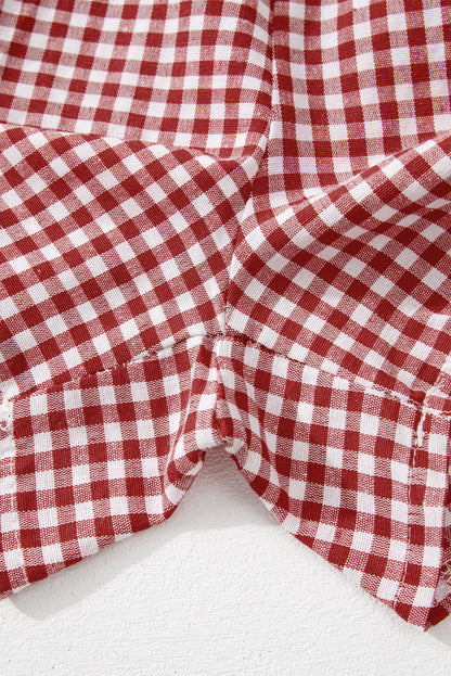 Red Plaid Gingham Printed High Waist Shorts | Red Stripe