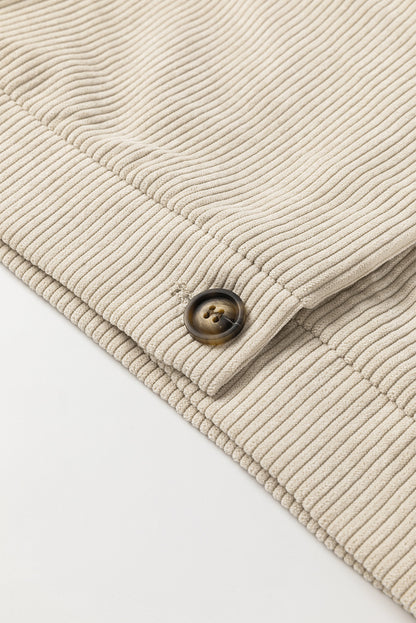 Flap Pockets Buttoned Turn Down Collar Corduroy Shacket | Beige