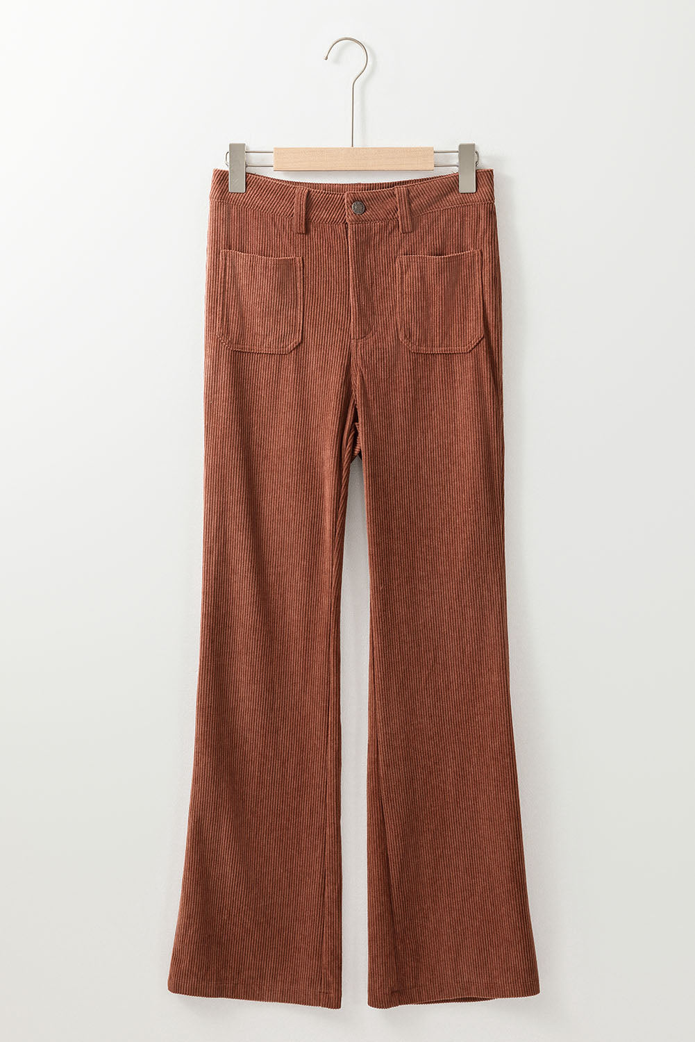 High Waist Square Pockets Corduroy Pants | Brown