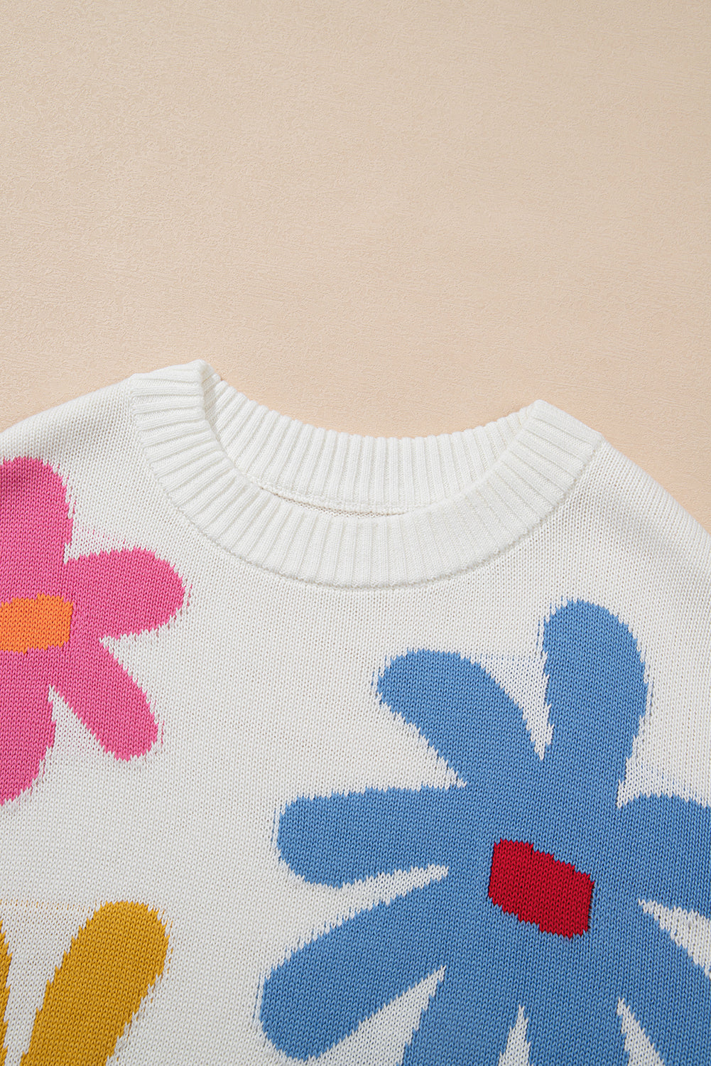 Colourful Big Flower Pattern Crewneck Sweater | White