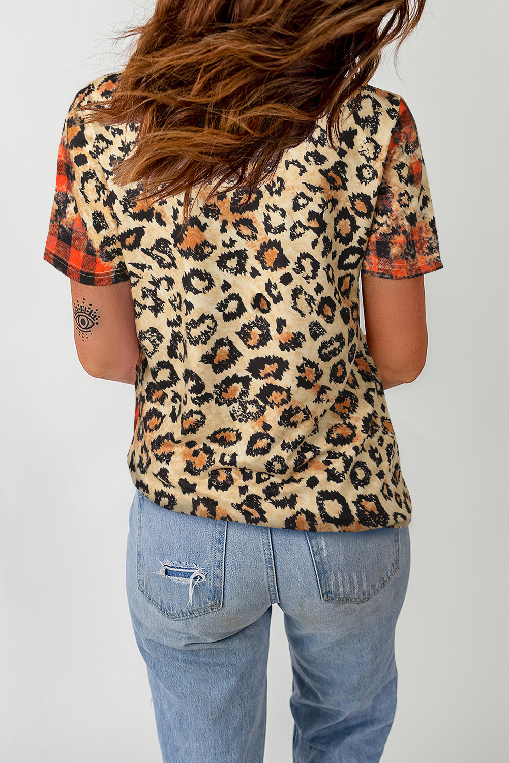 Plaid Bleached  Print Short Sleeve T Shirt | Leopard