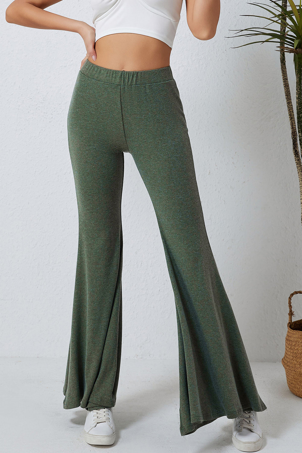 High Waist Fit And Flare Pants | Green